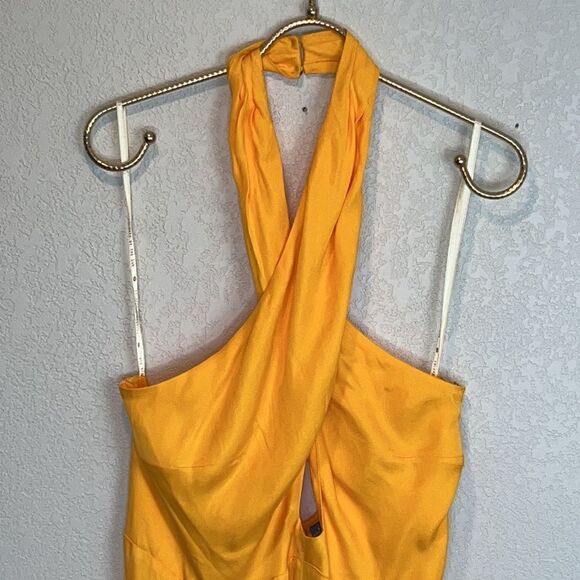 NWT Anthropologie X Farm Rio Yellow Halter Maxi Dress Large - Picture 4 of 15